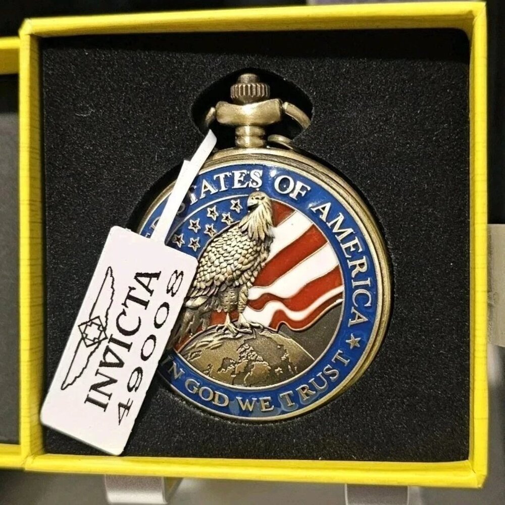 New Invicta USA Eagle Flag Pocket Watch “In God We Trust” Boxed